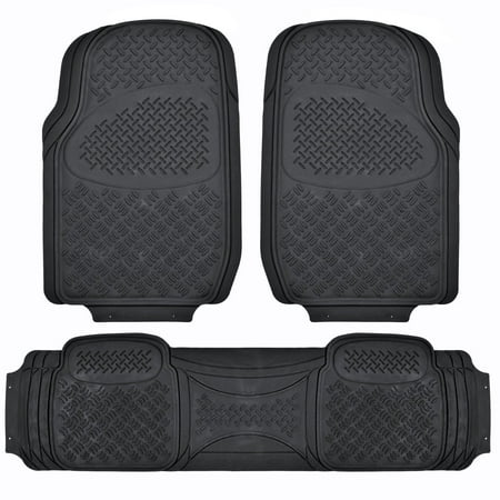 BDK MaxDuty Rubber Floor Mat for Car, SUV,Van & Truck - Super Heavy Duty Rubber , Trim to Fit & 3 Piece (Black)
