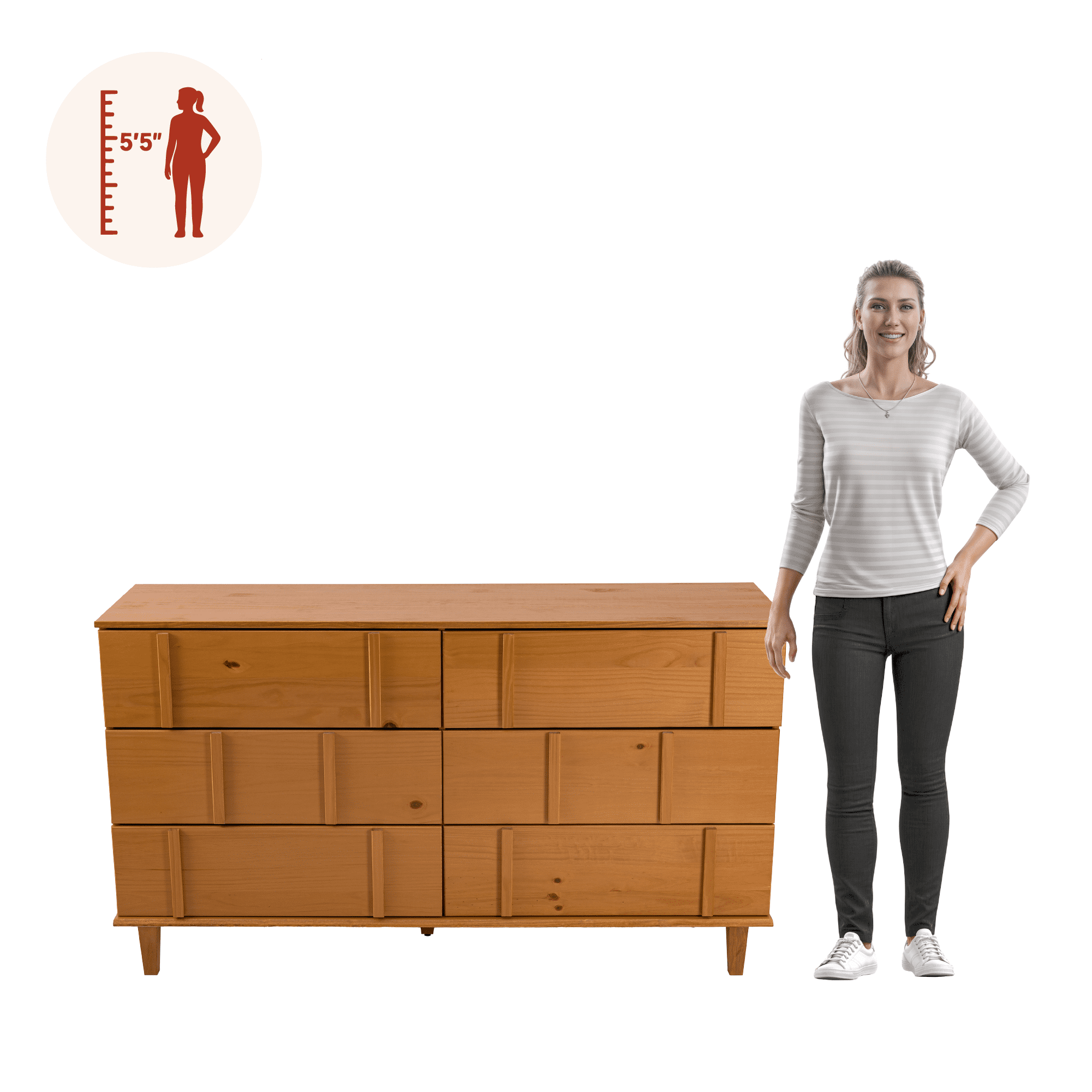 Bronx Modern Solid Wood Six Drawer Dresser Caramel - for Adults and Teens
