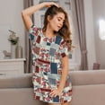 thumbnail image 3 of Sikiie Patchwork In Country Style Print Women's Short-sleeved Nightdress, Round Neck Pullover Nightdress Pajamas Summer Home Wear, 3 of 6