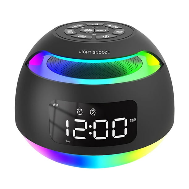 Reloj despertador digital con altavoz y pantalla semanal regulable. Adorno para comedor. Negro