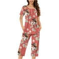 thumbnail image 1 of Birdeem Ensembles de Pyjama pour Femmes 2 Pcs Femmes Décontracté Col Rond Manches Courtes Blouse Mode Pantalon Ensemble de Pyjama, 1 of 12