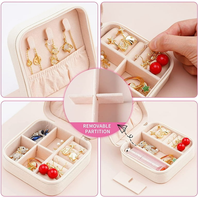 MODENGKONGJIAN Mini Jewelry Travel Case, PU Leather Travel Jewelry  Organizer Box, Small Portable Portable Jewellery Storage Holder for Womens  Rings