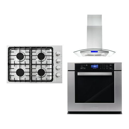 3 Piece Kitchen Package With 30  Gas Cooktop 30  Island Range Hood 30  Single Electric Wall Oven