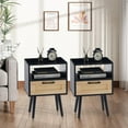 thumbnail image 3 of PAPROOS Nightstand Set of 2, Bedside Table with Wood Legs, Modern End Side Table with a Fabric Drawer and Shelf, Versatile Nightstand for Bedroom Sofa Entryway, Black, 3 of 5
