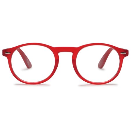 MAGIMODAC Round Reading Glasses Womens Mens Spring Hinge Lightweight Classic Retro Readers Eyeglasses 0.0 1.0 1.5 2.0 2.5 3.0 3.5 Red, +1.0