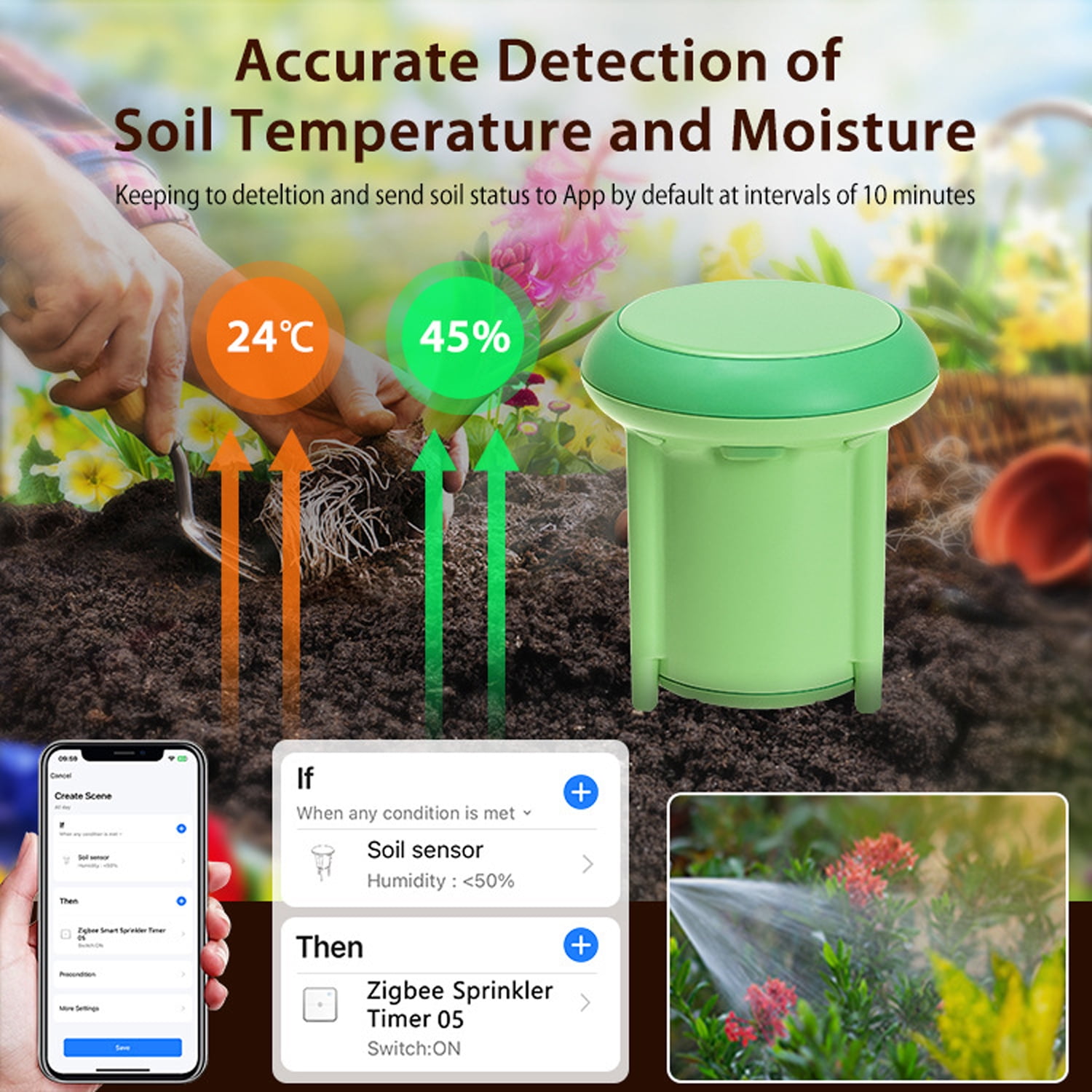 ZigBee 3.0 Soil Moisture & Temperature Sensor Meter, 4-in-1 Soil Moisture Meter, Wireless Transmission, Remote Monitoring, for Greenhouses, Gardens,Home Assistant,Zigbee2MQTT