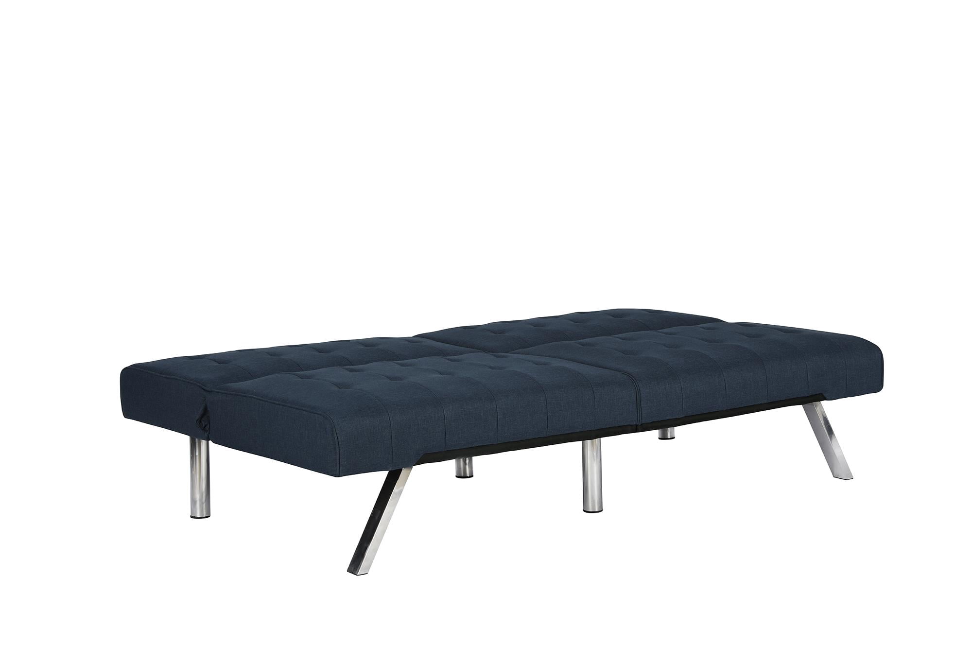 DHP Emily Sectional Futon Sofa Bed with Convertible Chaise Lounger, Modern Design with Sturdy Chrome Legs, Navy Linen