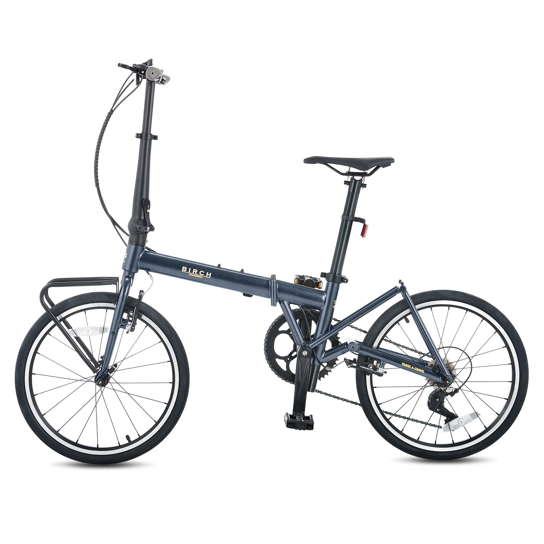 Birch 20 Inch Folding Bike for Adult Shimano 7 Speed with Front Storage Rack Dual V Brakes 100 Preinstalled Gray Walmart
