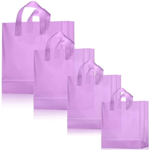 Bolsas de regalo Weewooday de plástico esmerilado con asas, 100 unidades, color morado