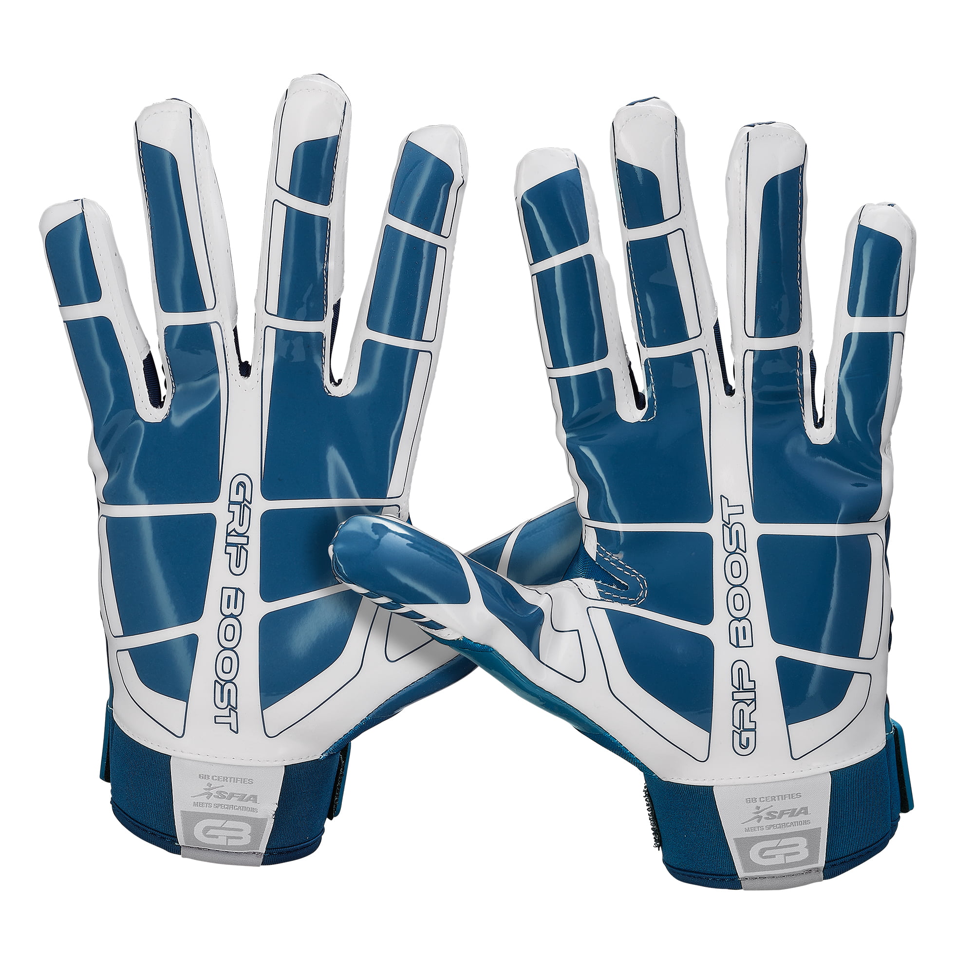 Blue/White, Medium Grip Boost Stealth Football Gloves Pro Elite