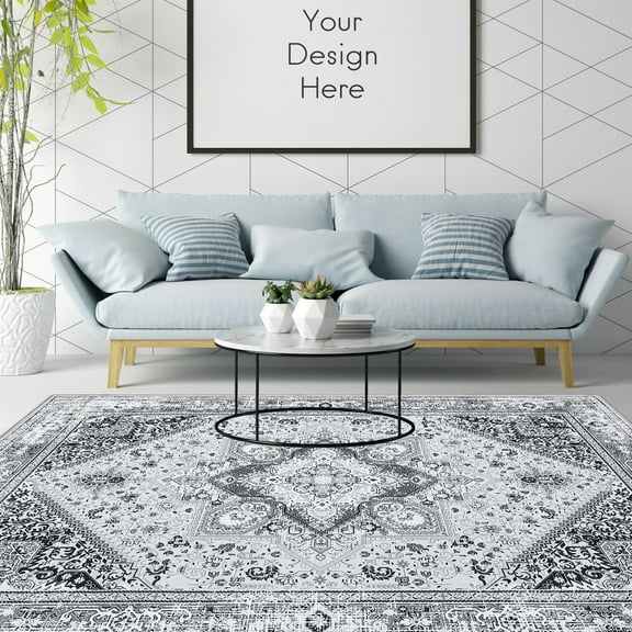 CAROMIO Washable Area Rug Large Rugs Boho Oriental Rug Medallion Rug Non-Slip Stain-Resistant RugFloral Pattern Vintage Rug, 8' x 10' Gray