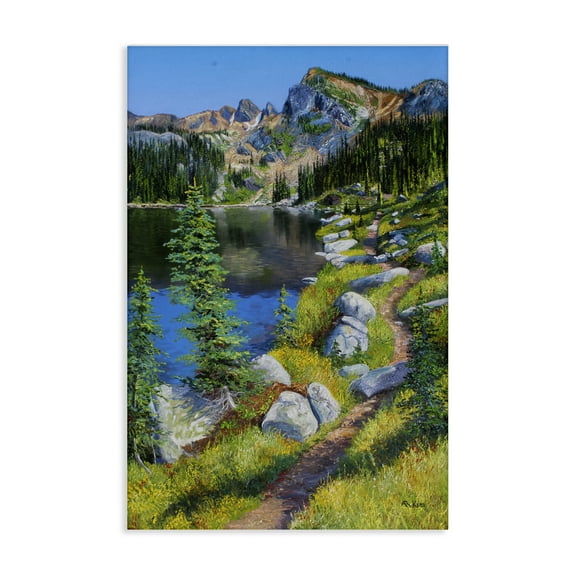 Stupell Industries Alpine Lake Landscape Landscape & Nature Painting Wrapped Canvas Art Print Wall Art, 16 x 24