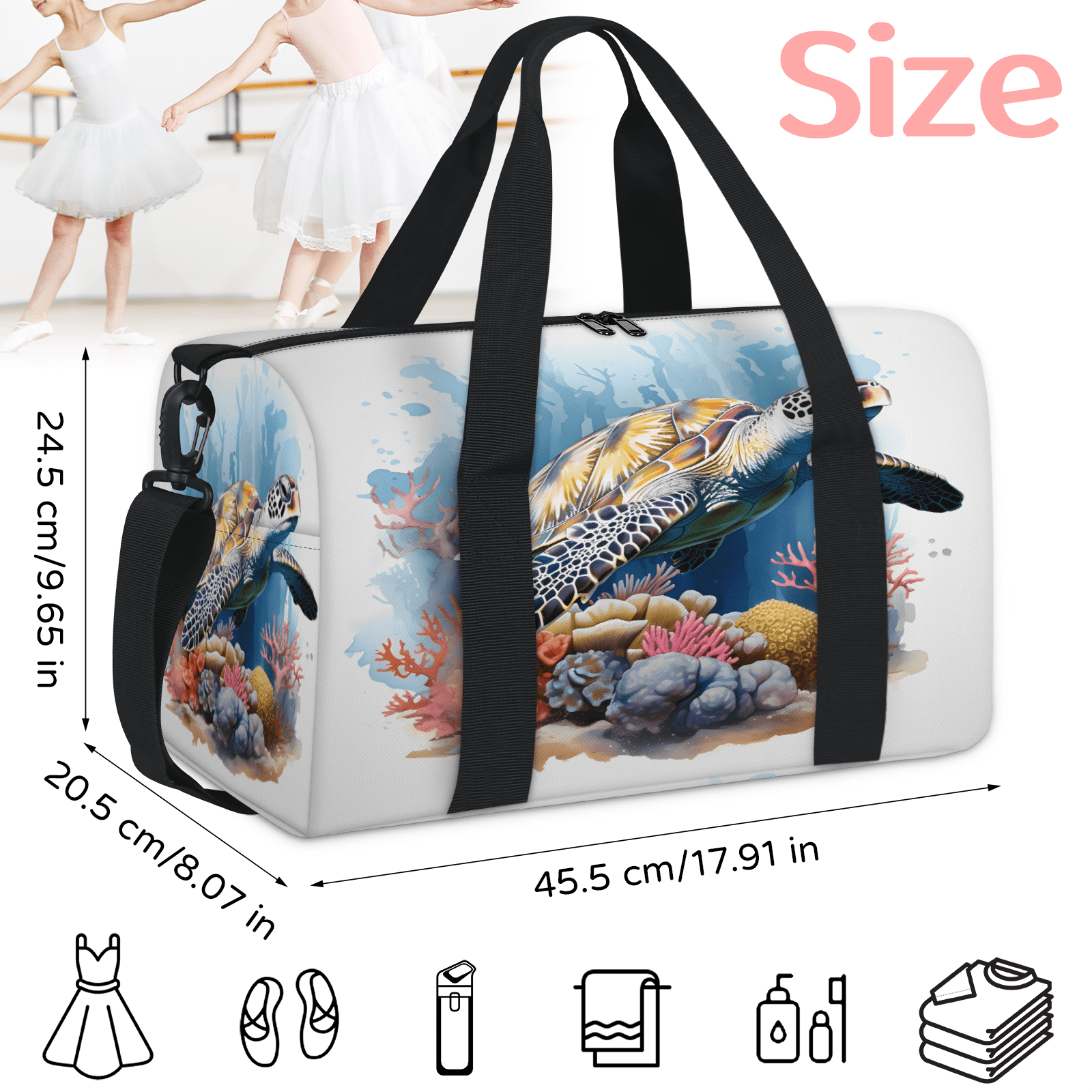 Herdesigns Sea Turtles Gym Bag for Women, Duffle Bag for Travel Sport, Lightweight Waterproof Carry on Weekender Overnight Dance Yoga Workout Bags