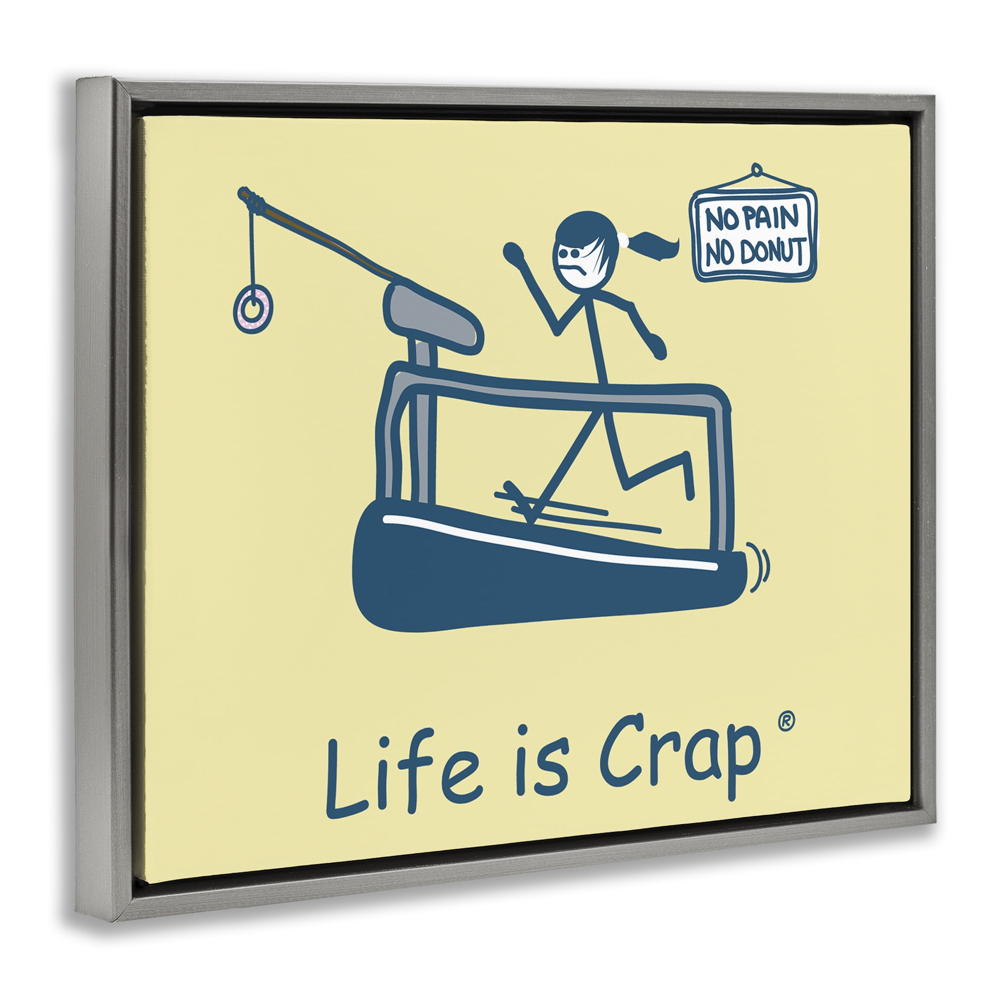 Stupell Industries No Pain or Donut Novelty & Humor Painting Gray Floater Framed Canvas Art Print Wall Art, 31 x 25