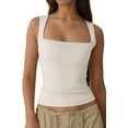 thumbnail image 2 of Women'S Square Neck Sleeveless Tank Tops Basic Tight T-Shirts White M, 2 of 10