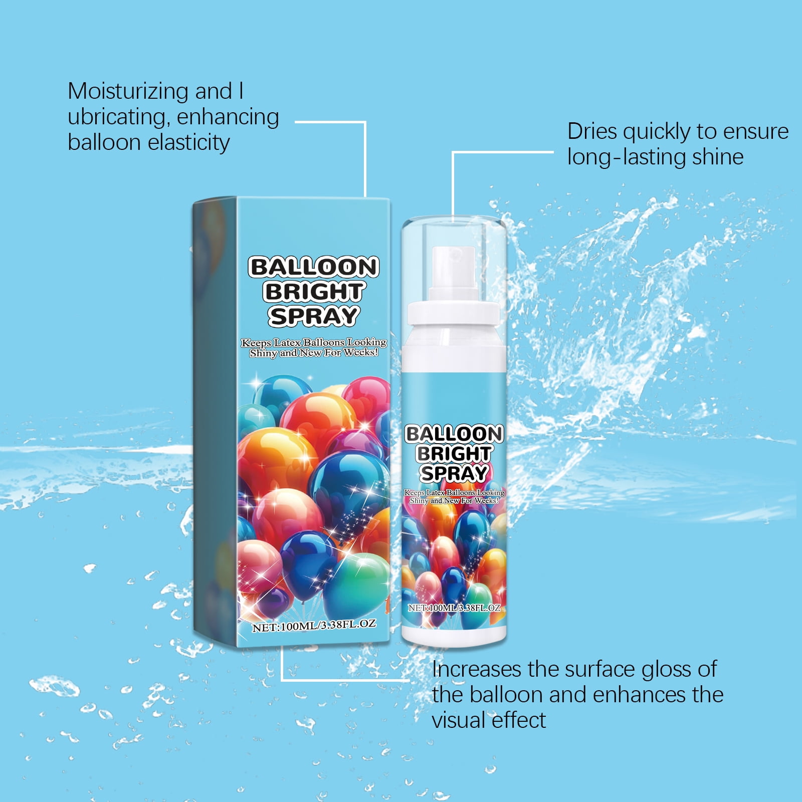 Alvantor High Gloss Balloon Shine Spray for Party Decor, Anti-Oxidation, 3.38 fl. oz.
