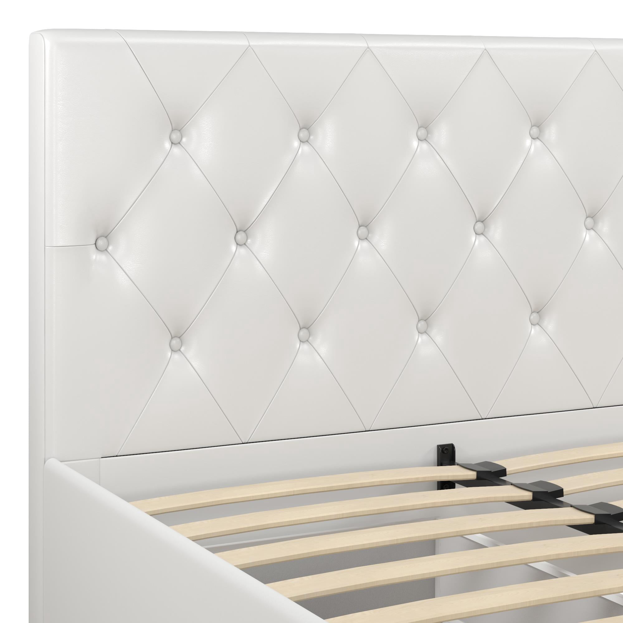 DHP Dakota Tufted Upholstered Storage Bed Frame, King, White Faux Leather