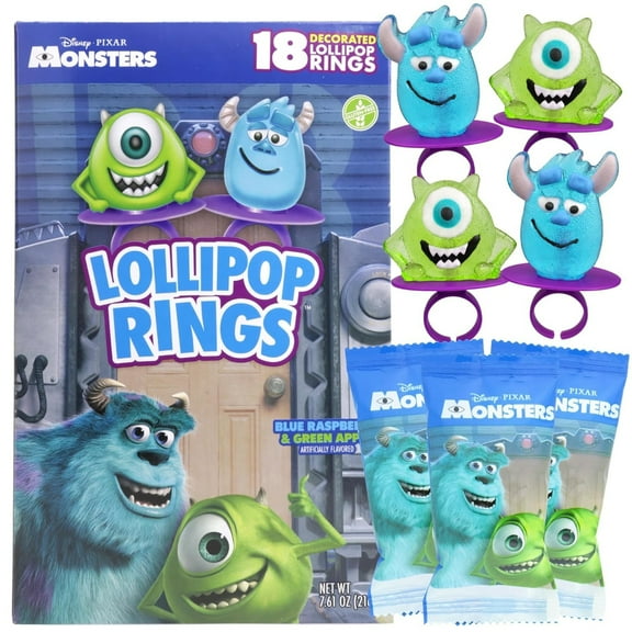 Monsters Inc Lollipop Rings, Birthday Party Candy, 18 Count, 7.61 Ounces