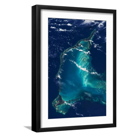 Art.com Satellite view of Eleuthera Island and Atlantic Ocean, Bahamas Photographic Print, Black Frame Wall Art, 17" x 23"