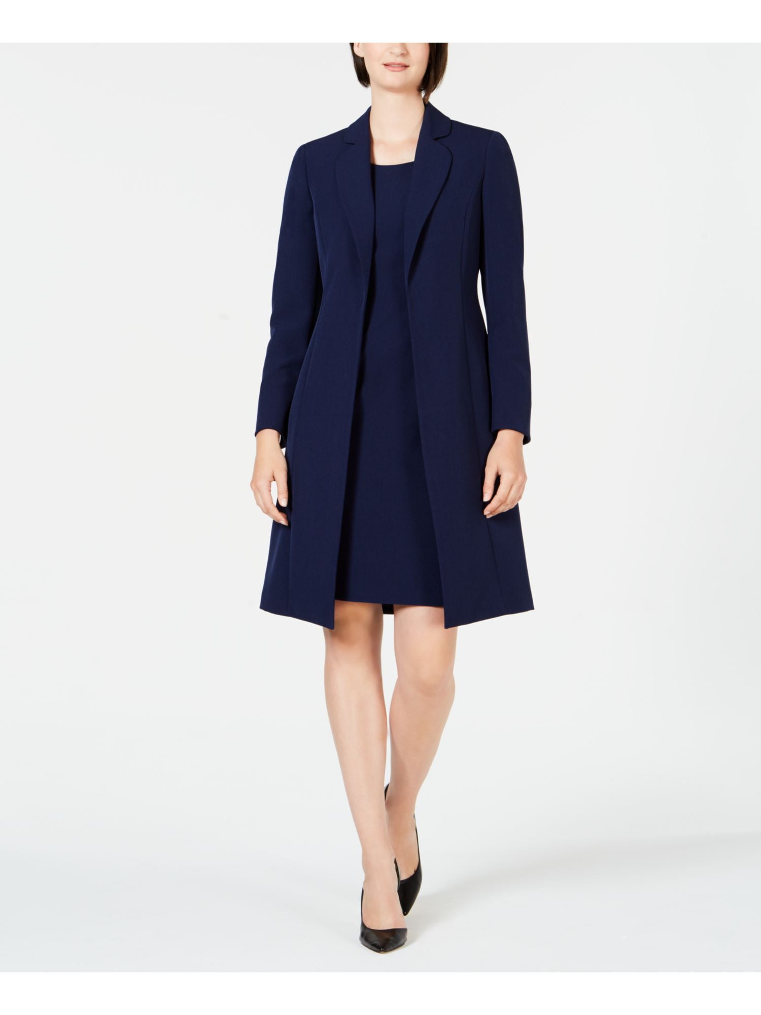 LE SUIT Womens Navy Long Sleeve Open Cardigan Knee Length Shift Dress