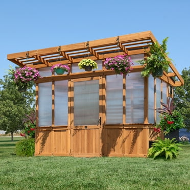 Backyard Discovery Poppy 11'x7' Cedar Wood and Polycarbonate Greenhouse Kit, PowerPort