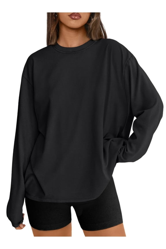 T Shirts for Women Oversized Long Sleeve Basic Crewneck Tee Fall Winter Casual Blouses, Sizes S-3XL