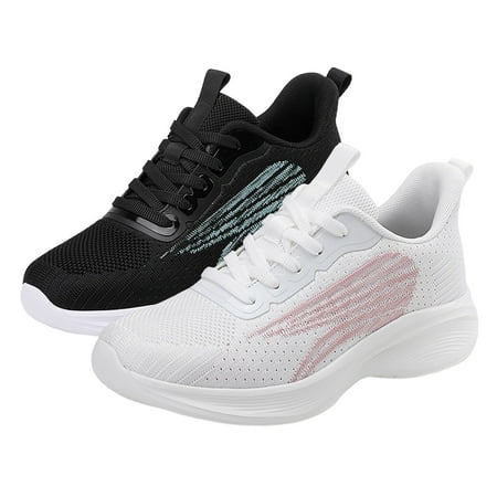 XDDST Womens Flats Comfortable Dressy Women Sports Shoes Fashionable New Pattern Mesh Breathable and Comfortable Flat Bottomed Non Slip Lace Up Casual White