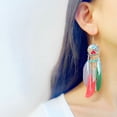 thumbnail image 2 of Boho Long Enamel Feather Dangle Drop Statement Stud Earring for Women Bohemian Ball Beaded Turquoise Tassel Dangling Link Piercing Fish Hook Earrings Ethnic Style Vintage Jhumka Jhumki Party, 2 of 12