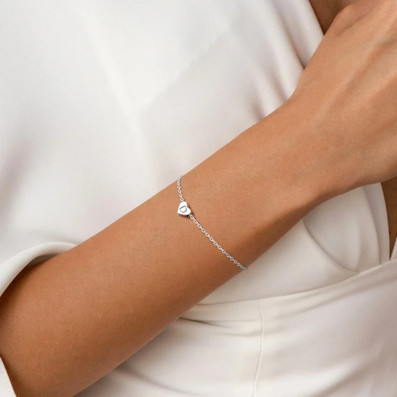 Silver Bracelet with Letter D Charm for Women, Initial Heart Jewelry Gift for Girlfriend Daughter Sister