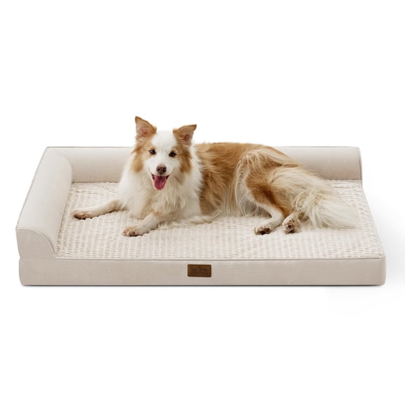 COZY KISS Lit Orthopédique pour Chien de Grande Taille, Lit de Cage TG pour Chiens, Canapé pour Chat en Forme de L avec Mousse et Dessous Antidérapant, avec Housse Amovible Lavable