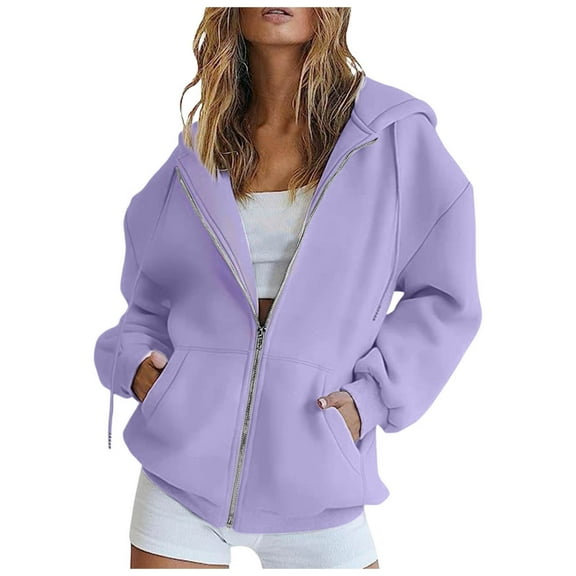 Gibobby Women's Fleece Lined Zip Up Hoodies Casual Hooded Jacket Workout Full Zip Sweatshirts Pocket Coats(S,Light Purple)