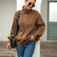 thumbnail image 4 of SWSMCLT Women's Soft Pullover Sweater Long Sleeve Winter Drop Shoulder Knitwear Top High Neck Cable Knit Warm Holiday Spring Khaki 14, 4 of 5