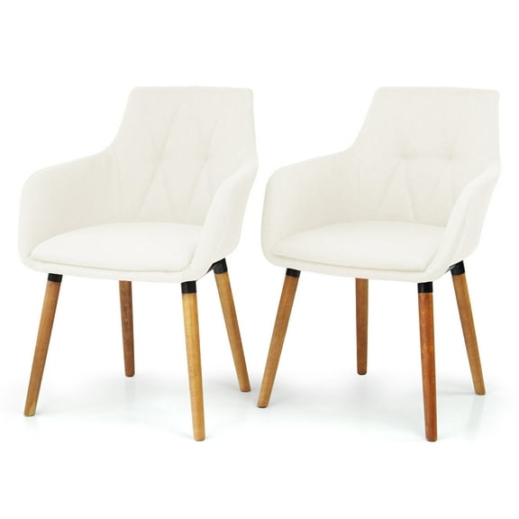 Set of 2 Modern Dining Upholstered Armchairs, Comfortable Chairs for Kitchen, Dining, Living Room Accent Chairs w Armrest, Wood Legs, Padded Seat, Cream Color