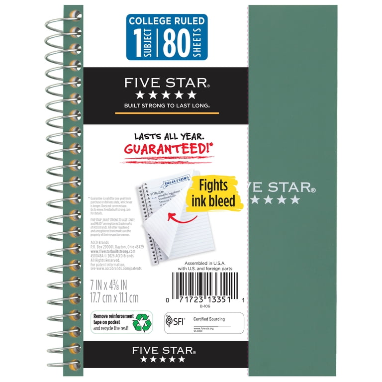 Five Star Personal College Ruled Notebook, 4.5