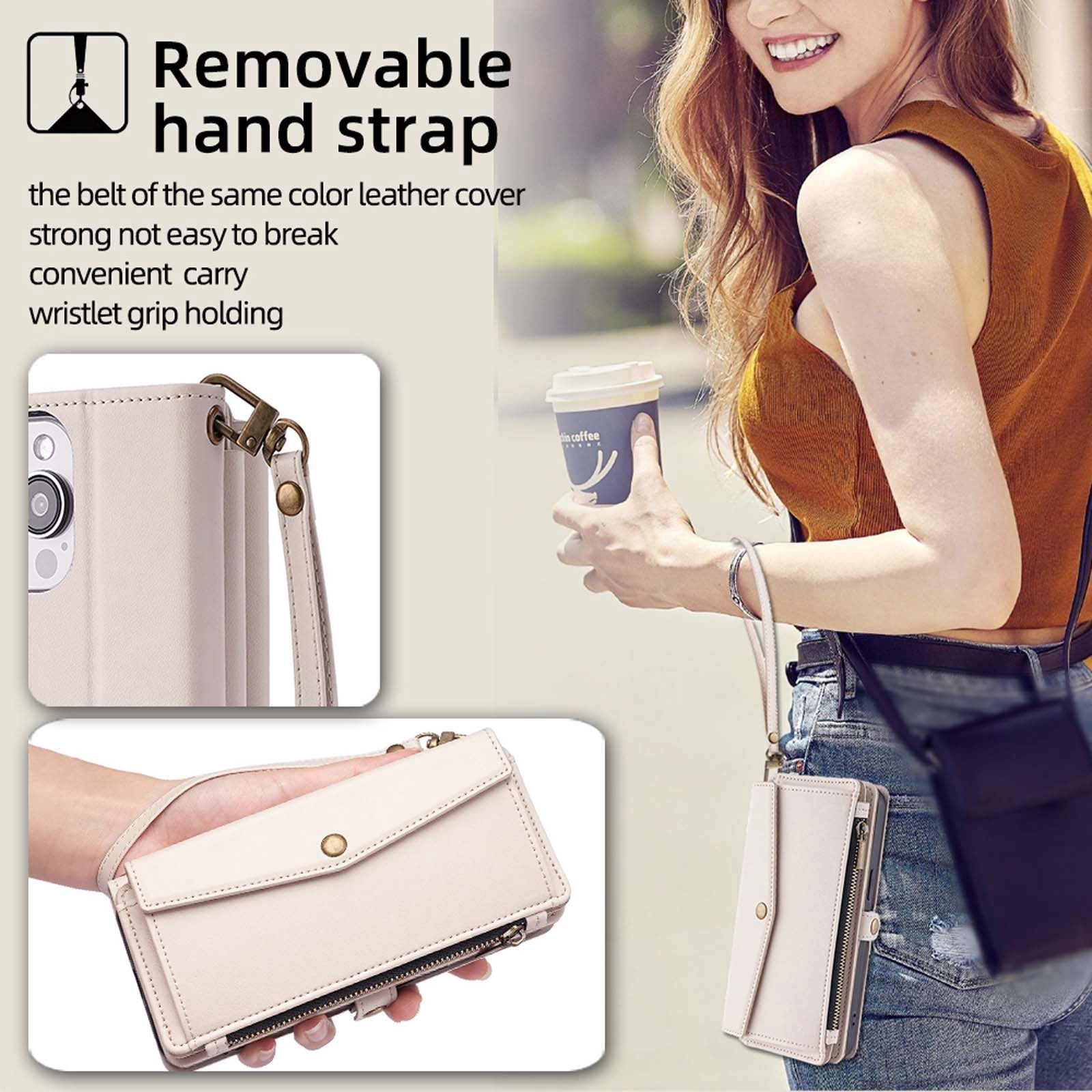 Compatible with Google Pixel 9 / 9 Pro Crossbody Wallet Case,Flip Folding Kickstand,With Card Slots,Long Strap&Short Strap,Zipper Pocket,Shockproof Heavy Duty PU Leather Phone Case,White
