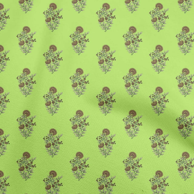 oneOone Cotton Silk Lime Green Fabric Asian Block Print Sewing Craft Projects Fabric Prints By Yard 42 Inch Wide