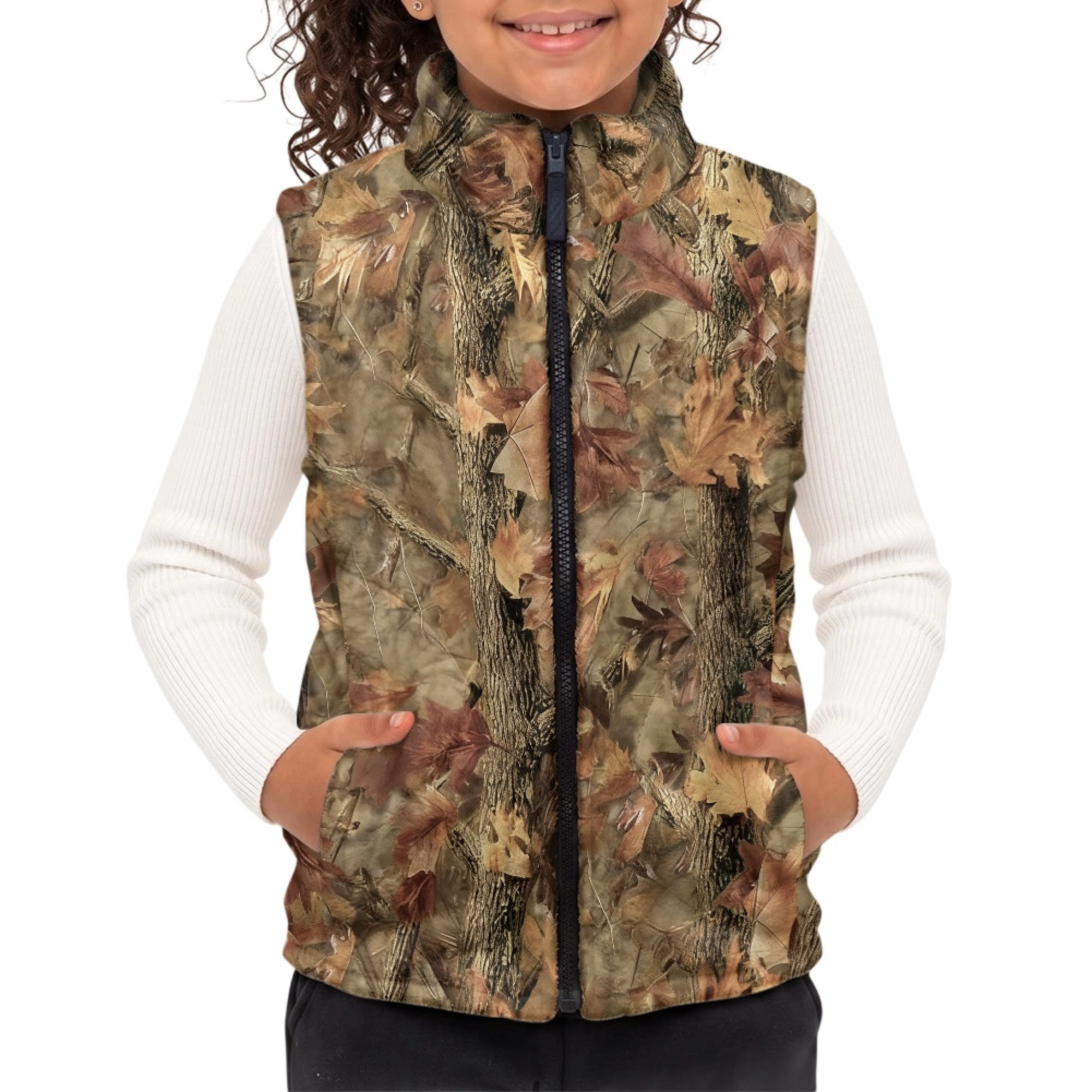 FUIALDOLG Girls Polar Fleece Vest Jacket Hunting Camo Pattern Polyester Children s blanket warm vest for Outdoor Activities with Casual Sleeveless