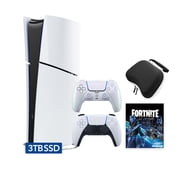 PlayStation 5 Slim Digital 3TB SSD Fortnite Cobalt Star Console with Two Controllers, White and Chroma Pearl DualSense and Hard Shell Protective Controller Case - PS5 Slim Digital Console
