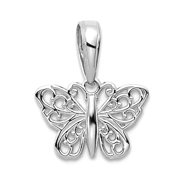 14k White Gold Polished Filigree Butterfly Angel Wings Charm 7x12mm Wide Pendant Necklace for Women