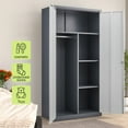 thumbnail image 2 of Metal Storage Cabinet with Hanging Rod and Adjustable Shelves, Steel Lockable Closet with Locks & Keys, Armoire Wardrobe Closet Tool Functional Cabinet for Home, Office, Garage, Grey, 2 of 9