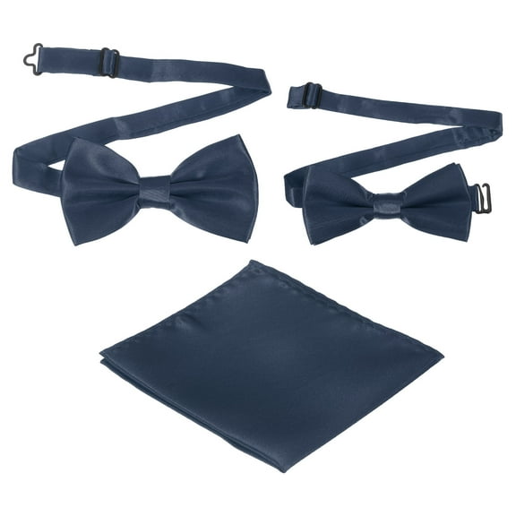 Bow Tie for Men, Adjustable Bow Ties with Pocket Square Pre-tied Bow Ties Sets for Wedding (Navy, 2Size)