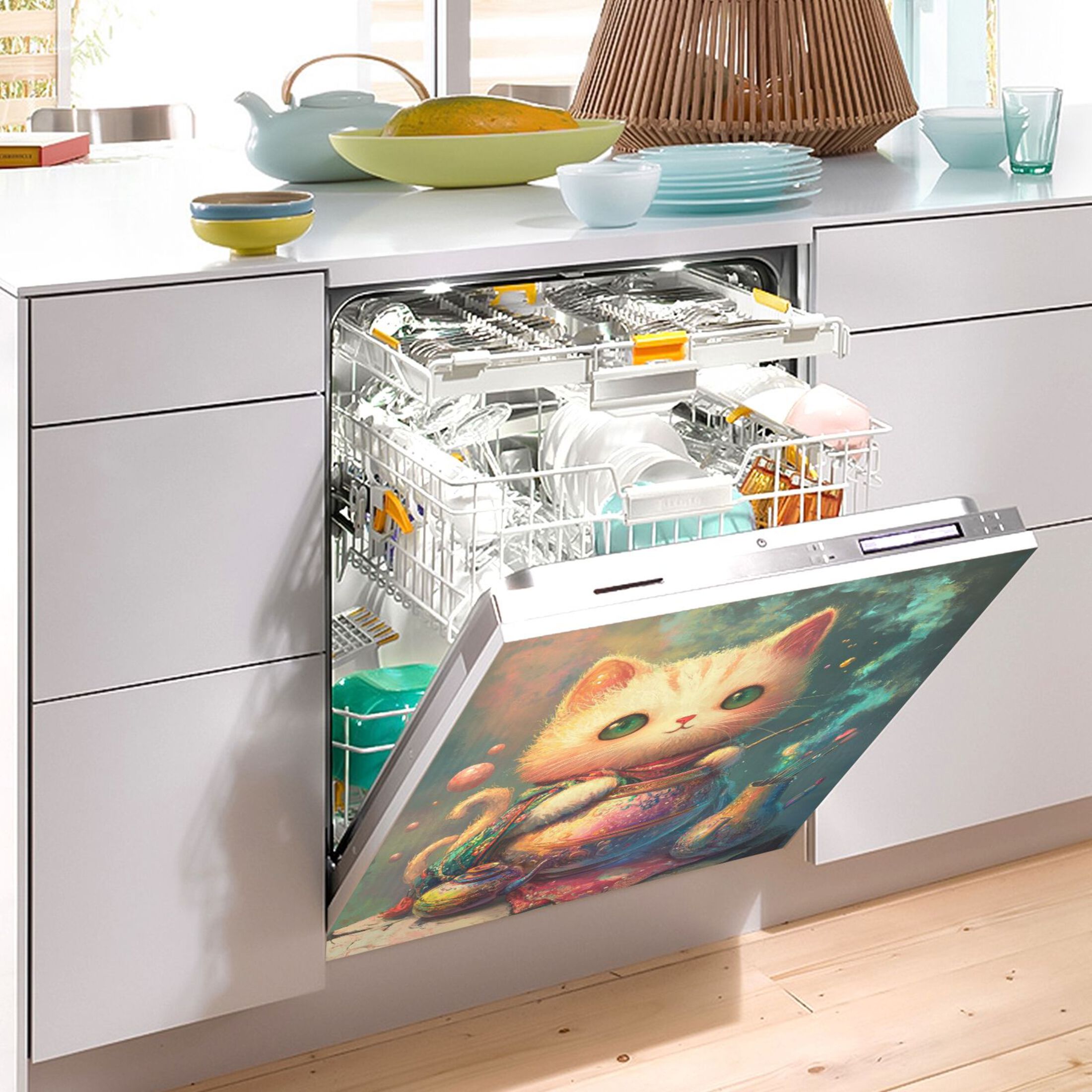 Dishwasher Magnetic Sticker 23x26 Inch Refrigerator Magnetic Sticker Washing Machine Magnetic Sticker Kitchen Panel Magnetic Sticker Home Decor Super Lovely Kitten