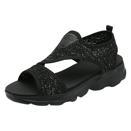 

LUOGENLI Female Black Sandals Women Platform Wedge Women Summer Mesh Beach Elatic Band Sport Casual Open Toe Wedges Soft Bottom Breathable Shoes Sandals Sandals Women Dressy Summer Flat Wide