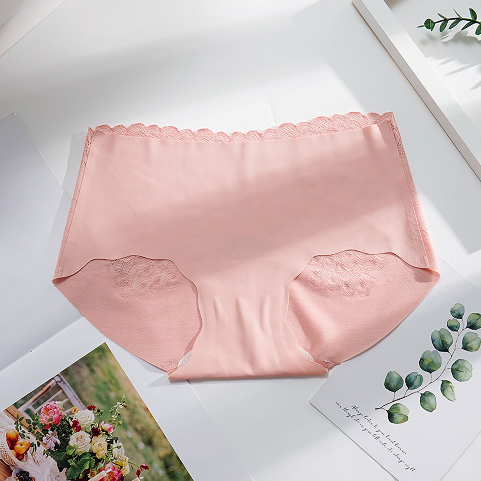 Aayomet Womens Underwear Women Lace Ice Silk Jacquard Seamless Cotton  Lifting Mid Low Waist Briefs Panties,Pink L 