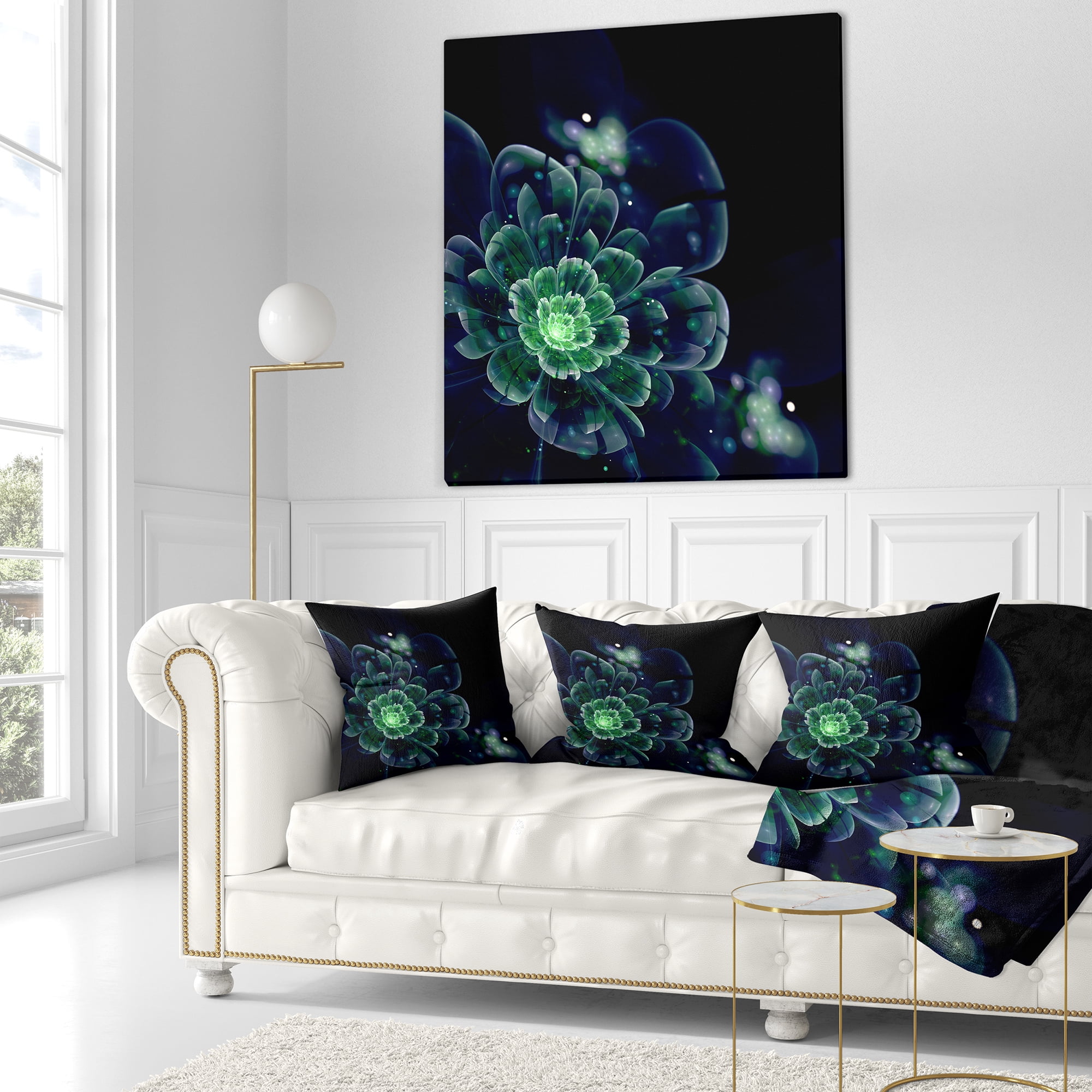 Designart Green Abstract Fractal Flower - Floral Throw Pillow - 18x18