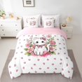 thumbnail image 3 of Manfei Bowknot Kitten Twin Bedding, Cartoon Blossoms Flower Bedding Comforter Set, Pink, Pink Reversible, 7 Pieces, 3 of 6