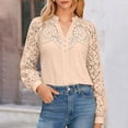 thumbnail image 6 of WMTBSRSW Womens Long Sleeve Shirts Trendy Lace Patchwork Dressy Blouse Lightwieght Work Casual Tops Beige Large, 6 of 9