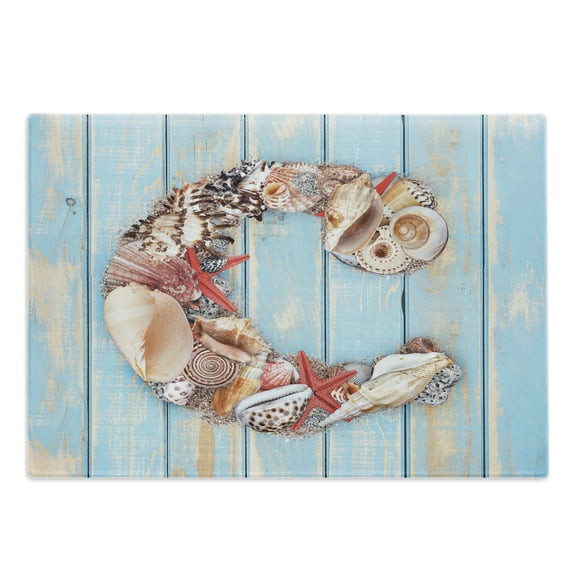 Letter C Cutting Board, Marine Life Design Letter C from Alphabet on Soft Colored Backdrop, Decorative Tempered Glass Cutting and Serving Board, Large Size, Dark Coral Pale Blue, by Ambesonne
