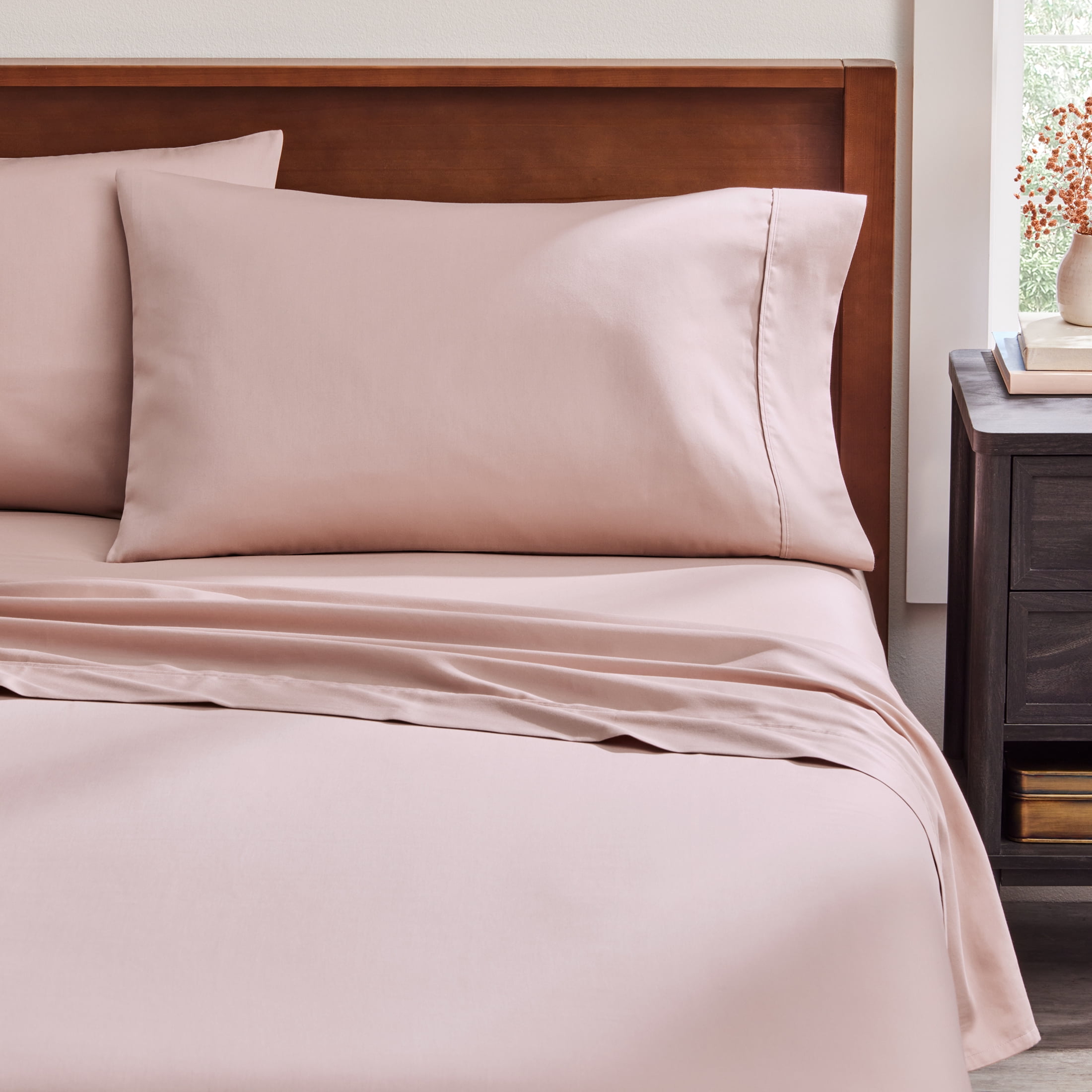 Better Homes & Gardens 4-Piece 300 Thread Count Antique Blush Cotton Sateen Bed Sheet Set, Queen