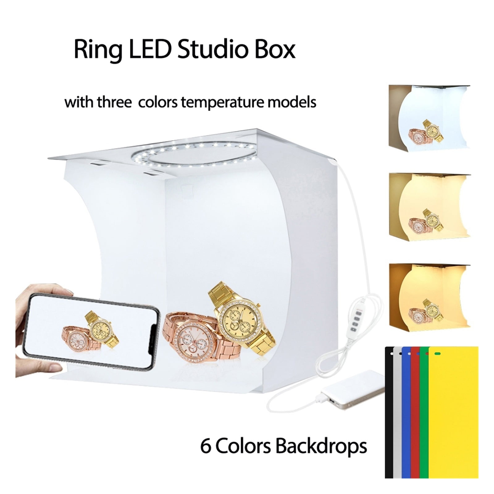 20cm Mini Studio Light Box LED Studio Panel Photo Shooting Tent 6 Backgrounds Shadowless Lightbox Kit Photography Soft Box ,Professional Equipment